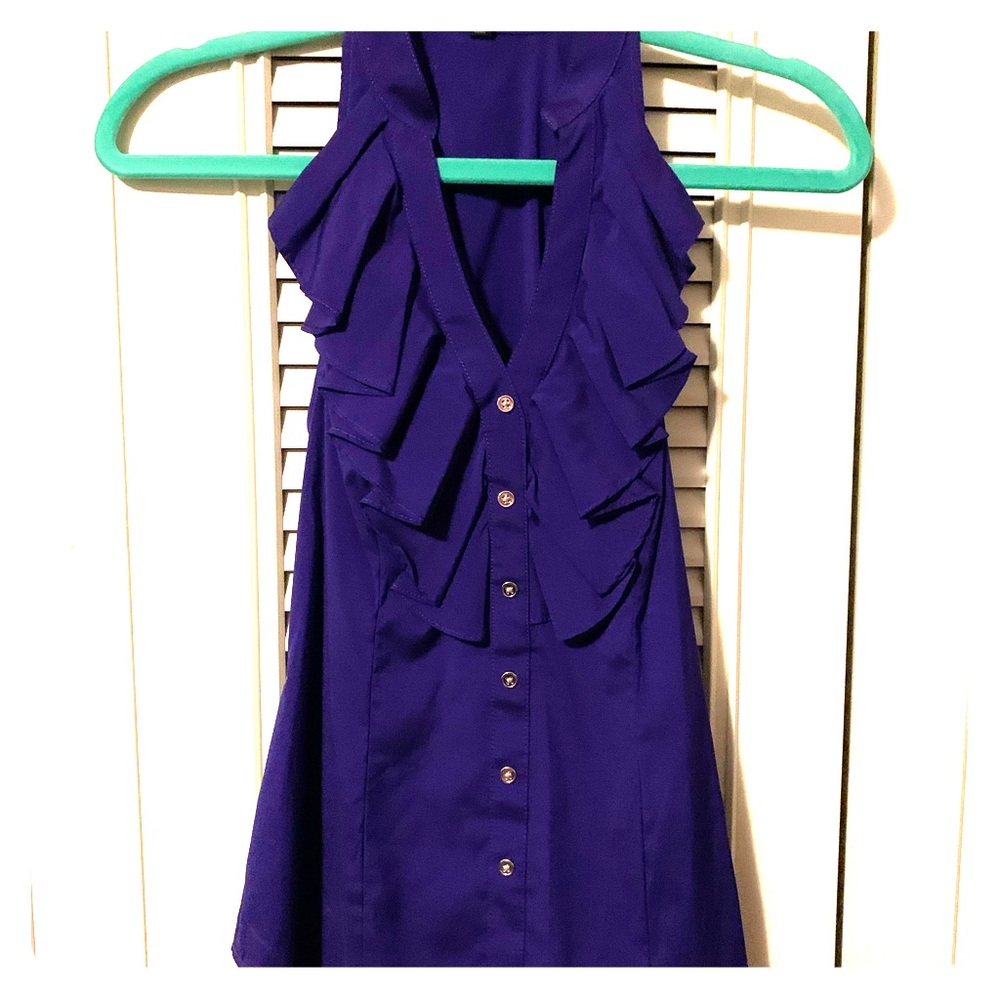 Express royal purple ruffle fitted top side zipper
